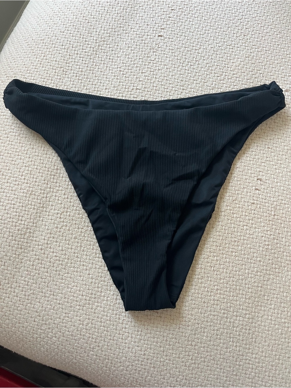 Jolyn Black Ribbed Bikini Bottom - high cut